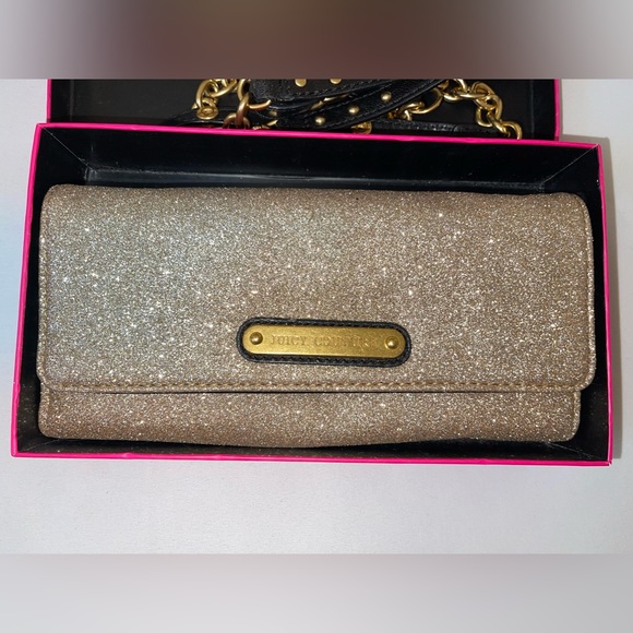 Juicy Couture Gold Glitter Purse Wallet Clutch - Picture 3 of 6